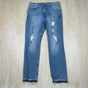 FRAME Denim Le Sylvie Slender Straight Distressed Fray Ankle Denim Jeans 31
